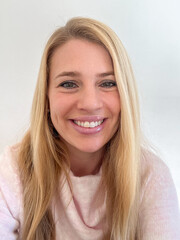close-up smiling blonde woman