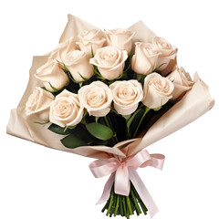 Romantic Bouquet of creamy Roses for Valentine's Day on a white or transparent background, png