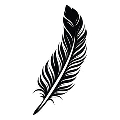 Obraz premium Black fluffy feather. Hand drawing vintage art realistic quill feathers for pen detailed isolated vector elegant silhouette sketch bird plume set