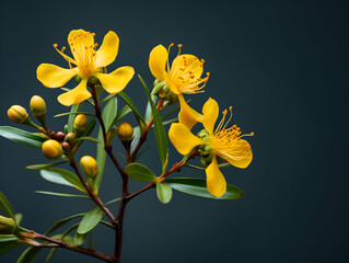 Fototapeta premium Hypericum flower in studio background, single Hypericum flower, Beautiful flower images