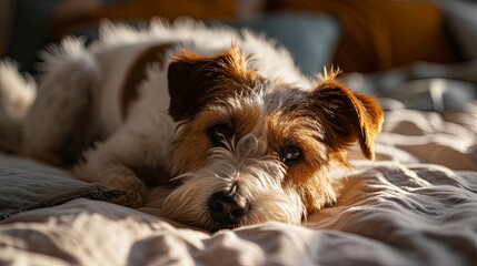 Cute Dog Lying On Bed Alarm, Background HD For Designer