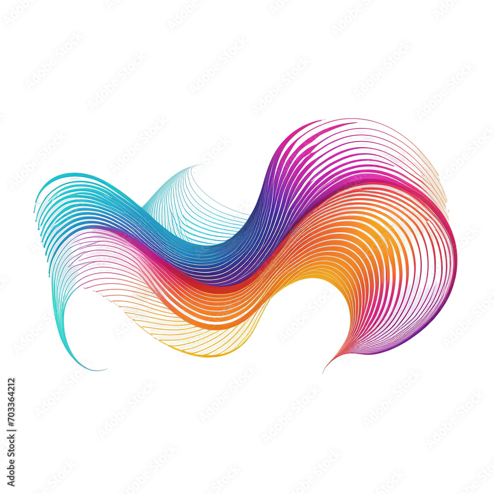Poster colorful flowing wave lines: a vector abstract design on transparent background png file