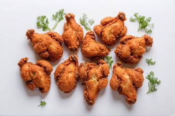 Fried chicken or crispy Kentucky on a white background Delicious hot meal with fast food.