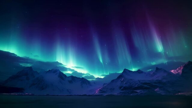 An aurora bore is seen in the sky above a mountain range. Generative ai