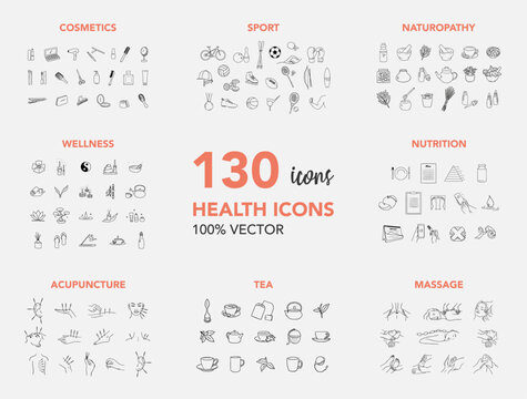 Set of 130 health vectors icon, thin line web icon set, vector illustration