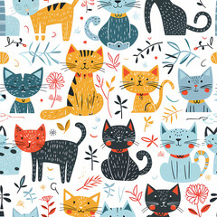 Seamless pattern with cute cats