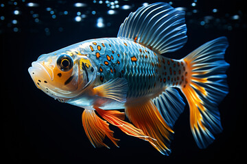 Guppy Poecilia reticulata colorful rainbow tropical aquarium fish - obrazy, fototapety, plakaty