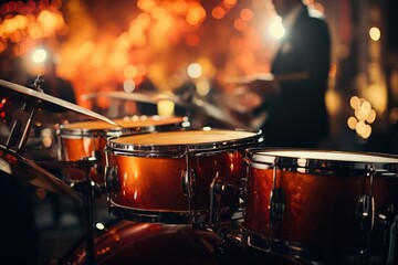 drummer playing the drums in action at concept with white studio lighting