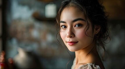 Portrait Beautiful Young Asian Woman Smile, Background HD For Designer