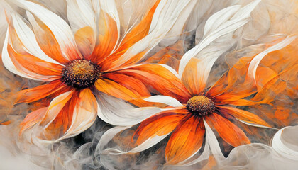 Piękne, abstrakcyjne kwiaty Rudbekii. Tapeta, dekoracja. Generative AI - obrazy, fototapety, plakaty