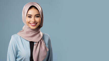 Malay woman in flight attendant uniform isolated on pastel background