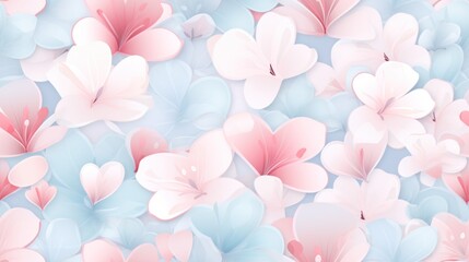  a bunch of pink and blue flowers on a blue and pink background with a light pink center in the middle of the petals.