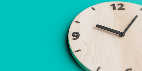 Copy space background with wooden wall clock, 3d rendering