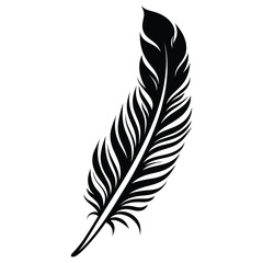 Obraz premium Black fluffy feather. Hand drawing vintage art realistic quill feathers for pen detailed isolated vector elegant silhouette sketch bird plume set