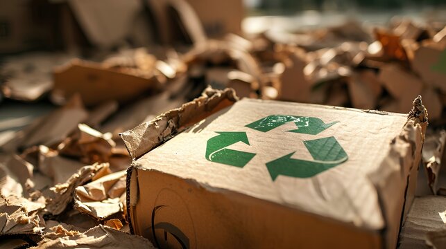 A close-up view of a piece of cardboard featuring the universal recycling symbol, emphasizing the importance of paper recycling and eco-friendly packaging solutions in sustainable practices.
