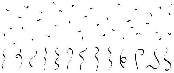 set of silhouette of twisted confetti ribbon.