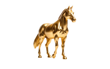 A Realistic Image Capturing the Essence of a Gold Horse Statuette on a Pristine White Backdrop Isolated on Transparent Background PNG.