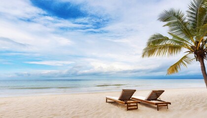 beach wave palm tree sand chair cloud sky