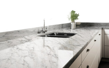 A Real Photo Embracing the Simplicity of a Granite Kitchen Isolated on Transparent Background PNG.
