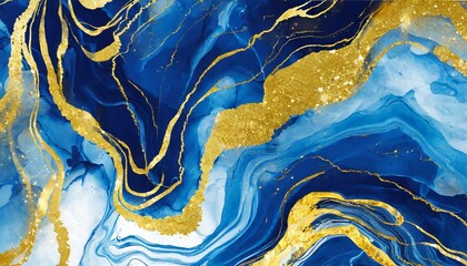 blue and gold marble background fluid art modern wallpaper ai