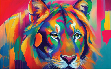 Tiger Oil painting. Abstract Artistic Expression with Colorful Brush. Creative Multi Colored Paint Abstract Background. Tiger Oil painting art. Colorful Abstract Tiger Painting.