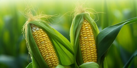 Ripe corn on the cob in the field. 3d rendering