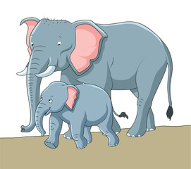 Cute elephant and its baby walking