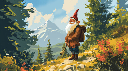 Explore the charm of an adorable gnome character with red hat and white beard brought to life through a delightful vector illustration design. Ai generated - obrazy, fototapety, plakaty