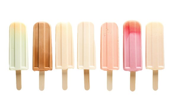 Authentic Image of Ice Cream Sticks on a Pristine White Backdrop Isolated on Transparent Background PNG.