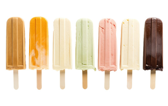 Realistic Photo Highlighting the Beauty of Ice Cream Sticks on White Isolated on Transparent Background PNG.