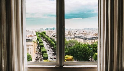 Fototapeta na wymiar view of the city from the window paris eiffel tower view from the balcony of paris photo wallpapers for the interior