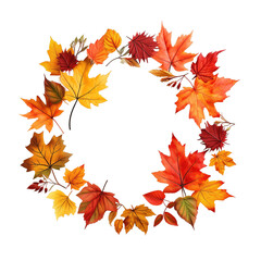 Autumn leaves fall photo frame wreath border isolated on transparent background. PNG file, cut out