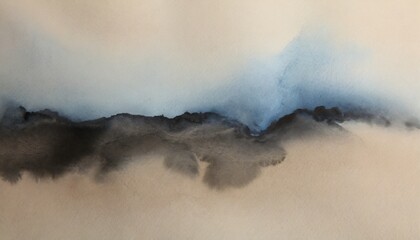 ink watercolor hand drawn smoke flow stain blot landscape on wet paper texture background beige blue colors