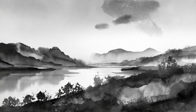 monochrome hand painted abstract landscapes watercolour paintings modern art