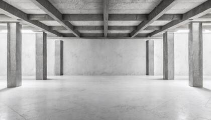 abstract empty modern concrete room with ceiling beams pillars and rough floor industrial interior background template