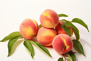 Ripe Peaches on White Background
