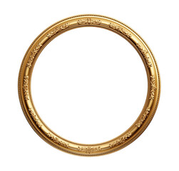 Gold round antique photo frame isolated on transparent background. PNG file, cut out