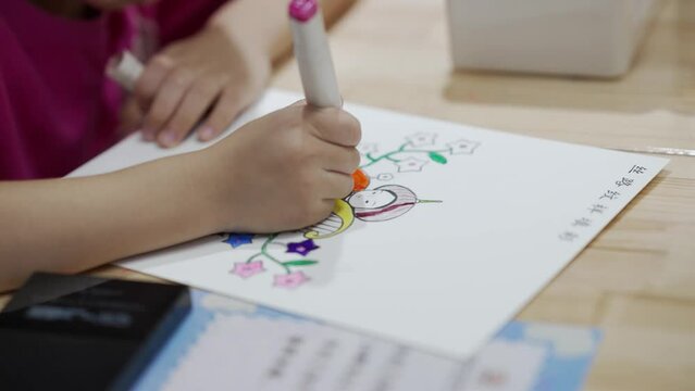 child drawing on paper