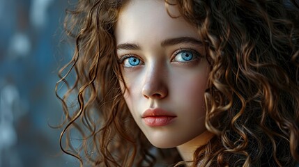 Fototapeta premium Stunning European Female Model Curly Hairstyle, Background HD For Designer