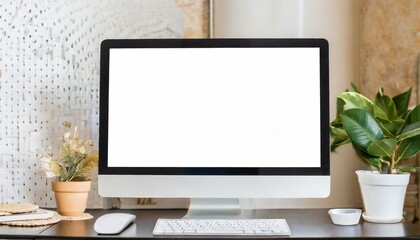 computer monitor with white blank screen mockup