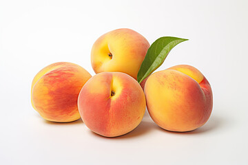 Ripe Peaches on White Background
