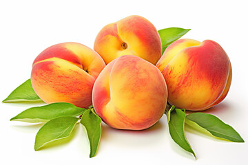 Ripe Peaches on White Background
