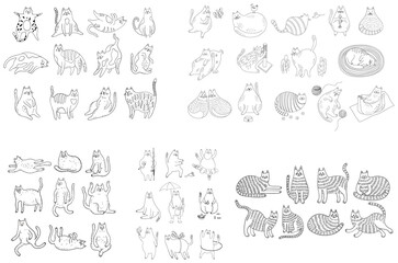 Set of hand drawn cats. Doodle  illustration isolated on white background collection.
