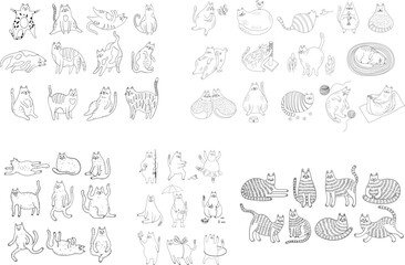 Set of hand drawn cats. Doodle  illustration isolated on white background collection.