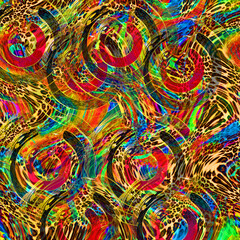 Combination textile collage pattern of wave and lines colored leopard snake tiger textures
