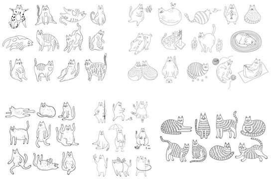 Set of hand drawn cats. Doodle  illustration isolated on white background collection.