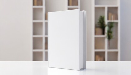 white book mockup with blank hard cover standing on white table 3d rendering