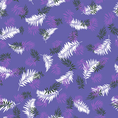 Tropical palm leaves seamless pattern on purple background. Vector illustration for prints on fabrics, packaging and interior design in a natural style