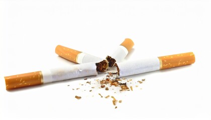 broken cigarettes on a white background smoking cessation concept