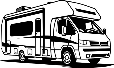 RV recreational vehicle silhouette. Camper van motorhome vector illustration. AI generated illustration.